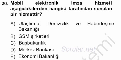 Dış Ticarette Bilgisayar Uygulamaları 2014 - 2015 Dönem Sonu Sınavı 20.Soru