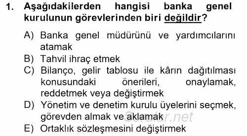 Banka Ve Sigorta Muhasebesi 2013 - 2014 Tek Ders Sınavı 1.Soru