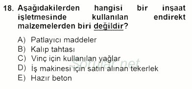 İnşaat ve Gayrimenkul Muhasebesi 2014 - 2015 Ara Sınavı 18.Soru
