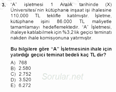 İnşaat ve Gayrimenkul Muhasebesi 2014 - 2015 Ara Sınavı 3.Soru