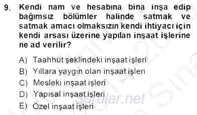 İnşaat ve Gayrimenkul Muhasebesi 2014 - 2015 Ara Sınavı 9.Soru