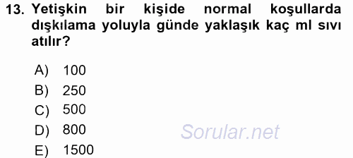 İnsan Beden Yapısı Ve Fizyolojisi 2017 - 2018 3 Ders Sınavı 13.Soru