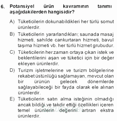 Alternatif Turizm 2013 - 2014 Dönem Sonu Sınavı 6.Soru