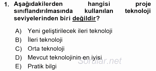Proje Yönetimi 2015 - 2016 Dönem Sonu Sınavı 1.Soru