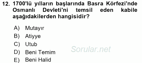 Modern Ortadoğu Tarihi 2016 - 2017 Dönem Sonu Sınavı 12.Soru