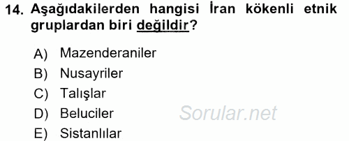 Modern Ortadoğu Tarihi 2016 - 2017 Dönem Sonu Sınavı 14.Soru