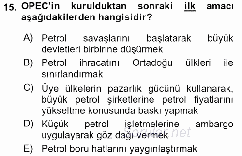 Modern Ortadoğu Tarihi 2016 - 2017 Dönem Sonu Sınavı 15.Soru