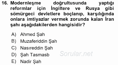 Modern Ortadoğu Tarihi 2016 - 2017 Dönem Sonu Sınavı 16.Soru