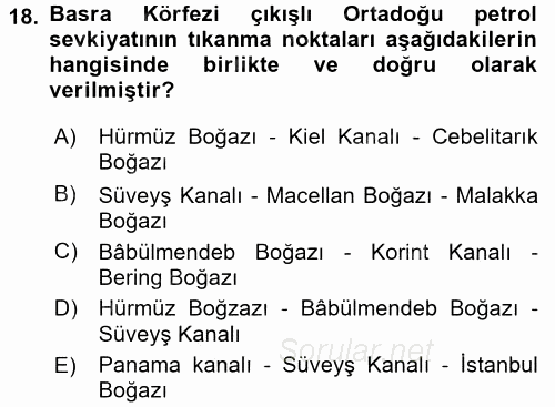 Modern Ortadoğu Tarihi 2016 - 2017 Dönem Sonu Sınavı 18.Soru