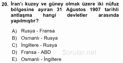 Modern Ortadoğu Tarihi 2016 - 2017 Dönem Sonu Sınavı 20.Soru