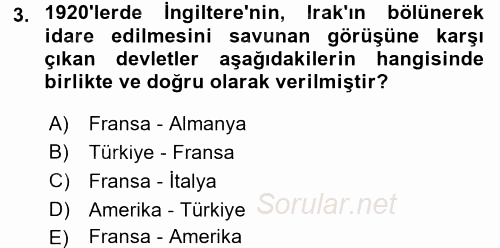 Modern Ortadoğu Tarihi 2016 - 2017 Dönem Sonu Sınavı 3.Soru