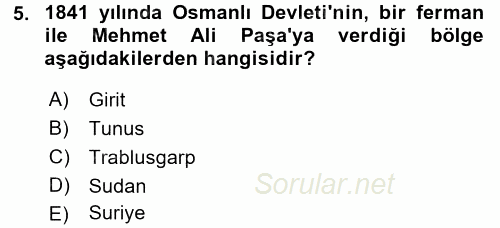 Modern Ortadoğu Tarihi 2016 - 2017 Dönem Sonu Sınavı 5.Soru