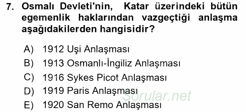 Modern Ortadoğu Tarihi 2016 - 2017 Dönem Sonu Sınavı 7.Soru