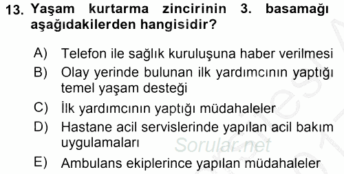 Yaşlı ve Hasta Bakım Hizmetleri 2016 - 2017 3 Ders Sınavı 13.Soru