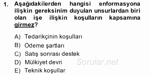 Tedarik Zinciri Yönetimi 2014 - 2015 Ara Sınavı 1.Soru