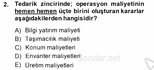 Tedarik Zinciri Yönetimi 2014 - 2015 Ara Sınavı 2.Soru