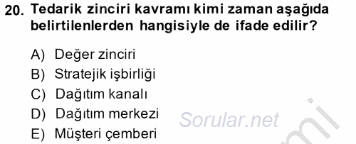 Tedarik Zinciri Yönetimi 2014 - 2015 Ara Sınavı 20.Soru