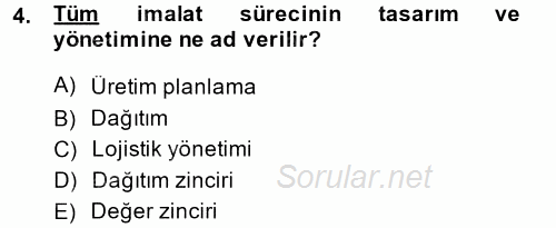 Tedarik Zinciri Yönetimi 2014 - 2015 Ara Sınavı 4.Soru