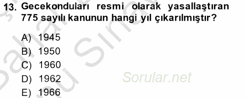 Kent Sosyolojisi 2014 - 2015 Dönem Sonu Sınavı 13.Soru