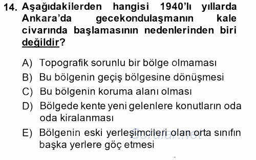 Kent Sosyolojisi 2014 - 2015 Dönem Sonu Sınavı 14.Soru