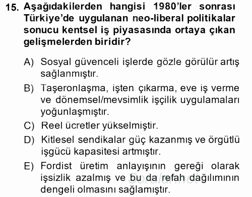 Kent Sosyolojisi 2014 - 2015 Dönem Sonu Sınavı 15.Soru