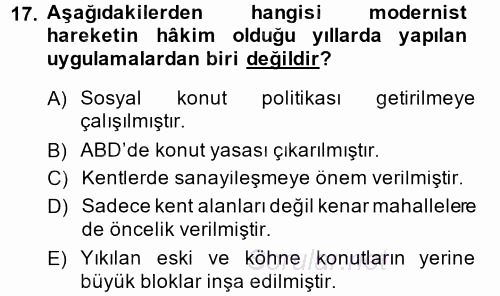 Kent Sosyolojisi 2014 - 2015 Dönem Sonu Sınavı 17.Soru