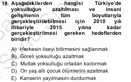 Kent Sosyolojisi 2014 - 2015 Dönem Sonu Sınavı 19.Soru