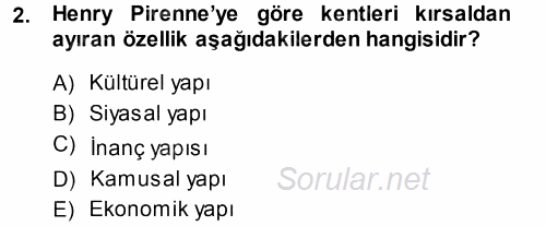 Kent Sosyolojisi 2014 - 2015 Dönem Sonu Sınavı 2.Soru