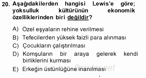 Kent Sosyolojisi 2014 - 2015 Dönem Sonu Sınavı 20.Soru