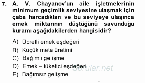 Kent Sosyolojisi 2014 - 2015 Dönem Sonu Sınavı 7.Soru