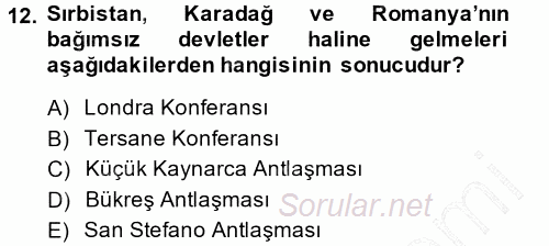 Balkanlar´da Siyaset 2014 - 2015 Ara Sınavı 12.Soru