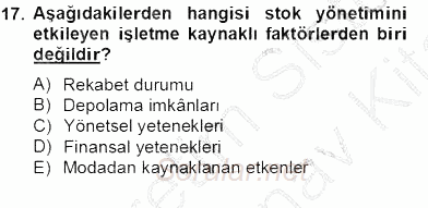 Perakendecilikte Ürün Yönetimi 2012 - 2013 Dönem Sonu Sınavı 17.Soru