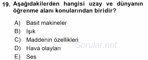 Çocuk, Bilim Ve Teknoloji 2016 - 2017 Ara Sınavı 19.Soru