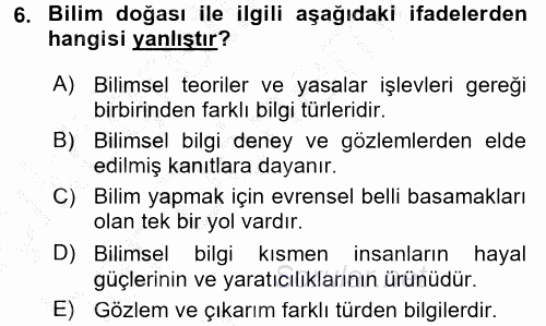 Çocuk, Bilim Ve Teknoloji 2016 - 2017 Ara Sınavı 6.Soru