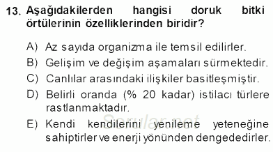 Ekoloji ve Çevre Bilgisi 2014 - 2015 Ara Sınavı 13.Soru