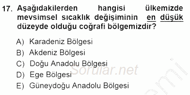 Ekoloji ve Çevre Bilgisi 2014 - 2015 Ara Sınavı 17.Soru