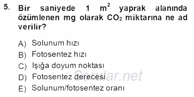 Ekoloji ve Çevre Bilgisi 2014 - 2015 Ara Sınavı 5.Soru