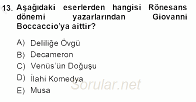 Türk Kültür Tarihi 2014 - 2015 Ara Sınavı 13.Soru