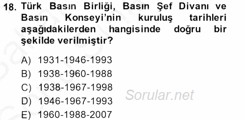 Medya ve Etik 2013 - 2014 Dönem Sonu Sınavı 18.Soru