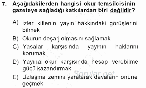 Medya ve Etik 2013 - 2014 Dönem Sonu Sınavı 7.Soru
