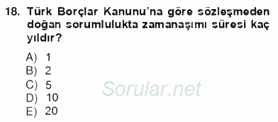 İş Sağlığı ve Güvenliği 2012 - 2013 Ara Sınavı 18.Soru