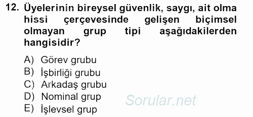 Sağlık Kurumları Yönetimi 2 2012 - 2013 Dönem Sonu Sınavı 12.Soru