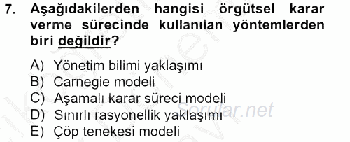 Sağlık Kurumları Yönetimi 2 2012 - 2013 Dönem Sonu Sınavı 7.Soru