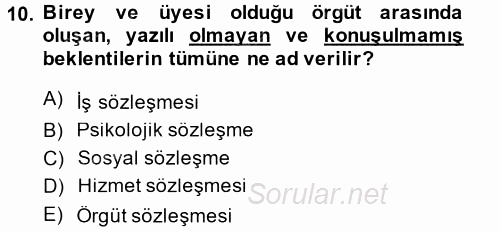 Performans ve Kariyer Yönetimi 2014 - 2015 Tek Ders Sınavı 10.Soru