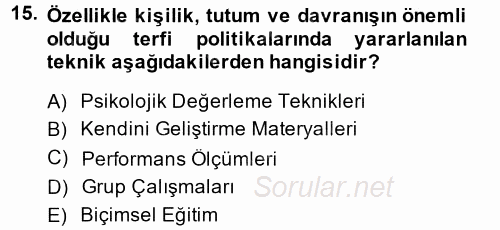 Performans ve Kariyer Yönetimi 2014 - 2015 Tek Ders Sınavı 15.Soru