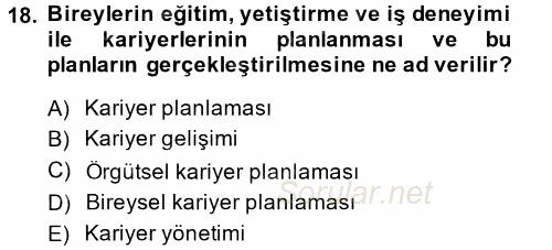 Performans ve Kariyer Yönetimi 2014 - 2015 Tek Ders Sınavı 18.Soru