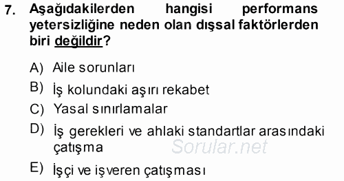 Performans ve Kariyer Yönetimi 2014 - 2015 Tek Ders Sınavı 7.Soru