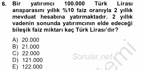 Gayrimenkul Ekonomisi 2014 - 2015 Dönem Sonu Sınavı 6.Soru