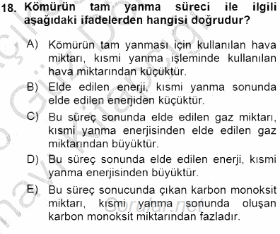 Geleneksel Enerji Kaynakları 2015 - 2016 Ara Sınavı 18.Soru