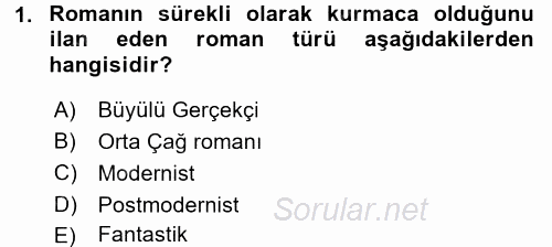 Yeni Türk Edebiyatına Giriş 1 2017 - 2018 Dönem Sonu Sınavı 1.Soru